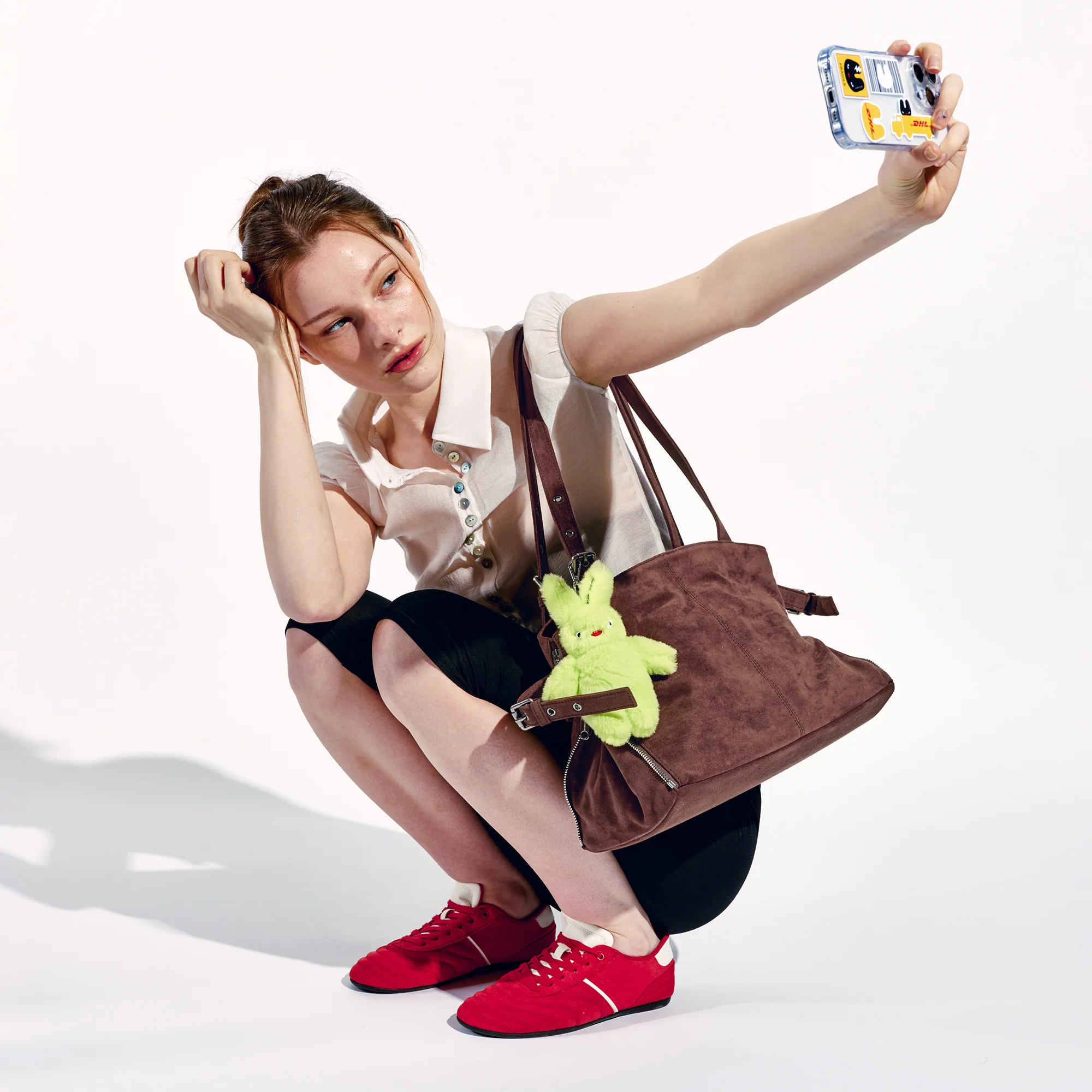 zipper shopper bag M suede brown - Image 3