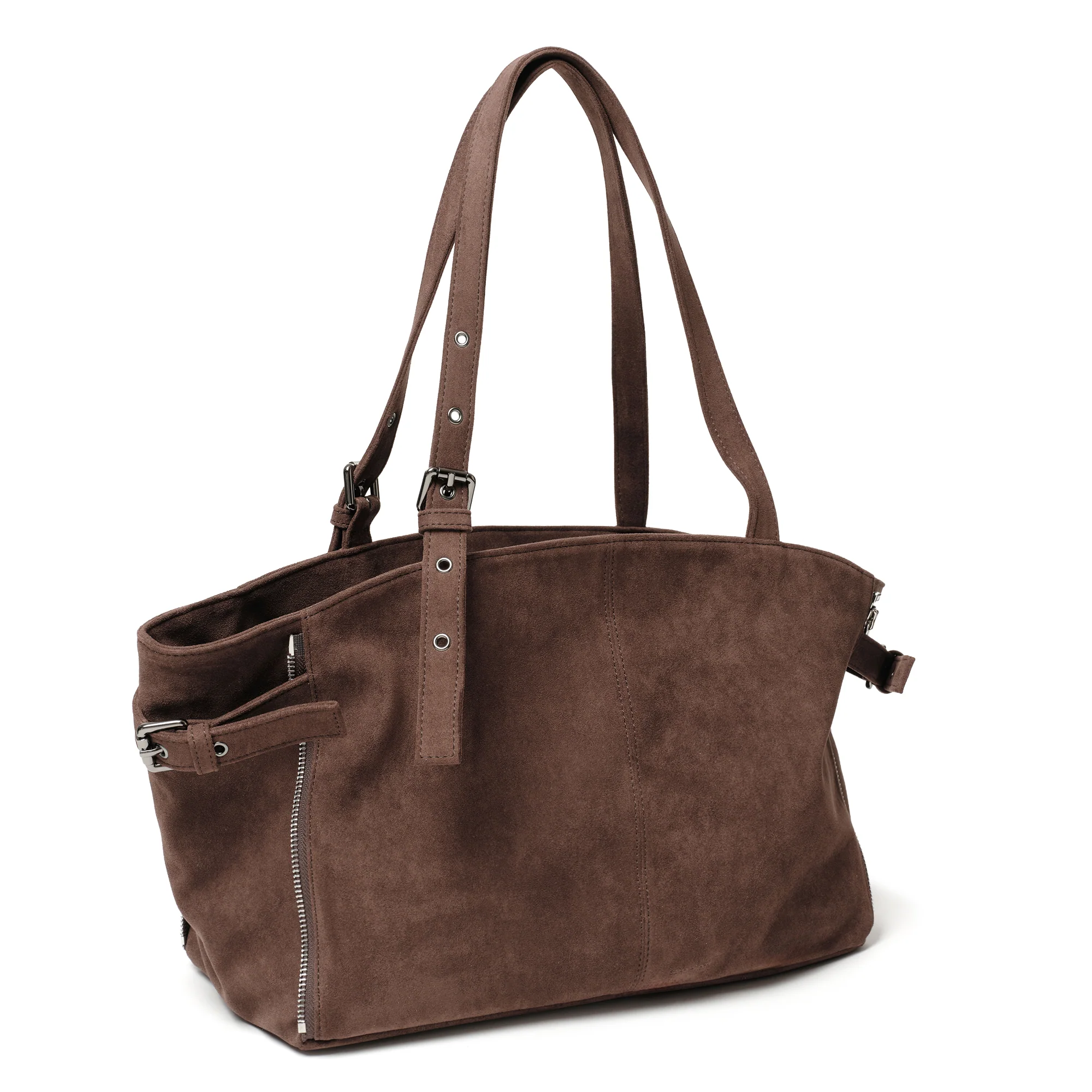 zipper shopper bag M suede brown - Image 5