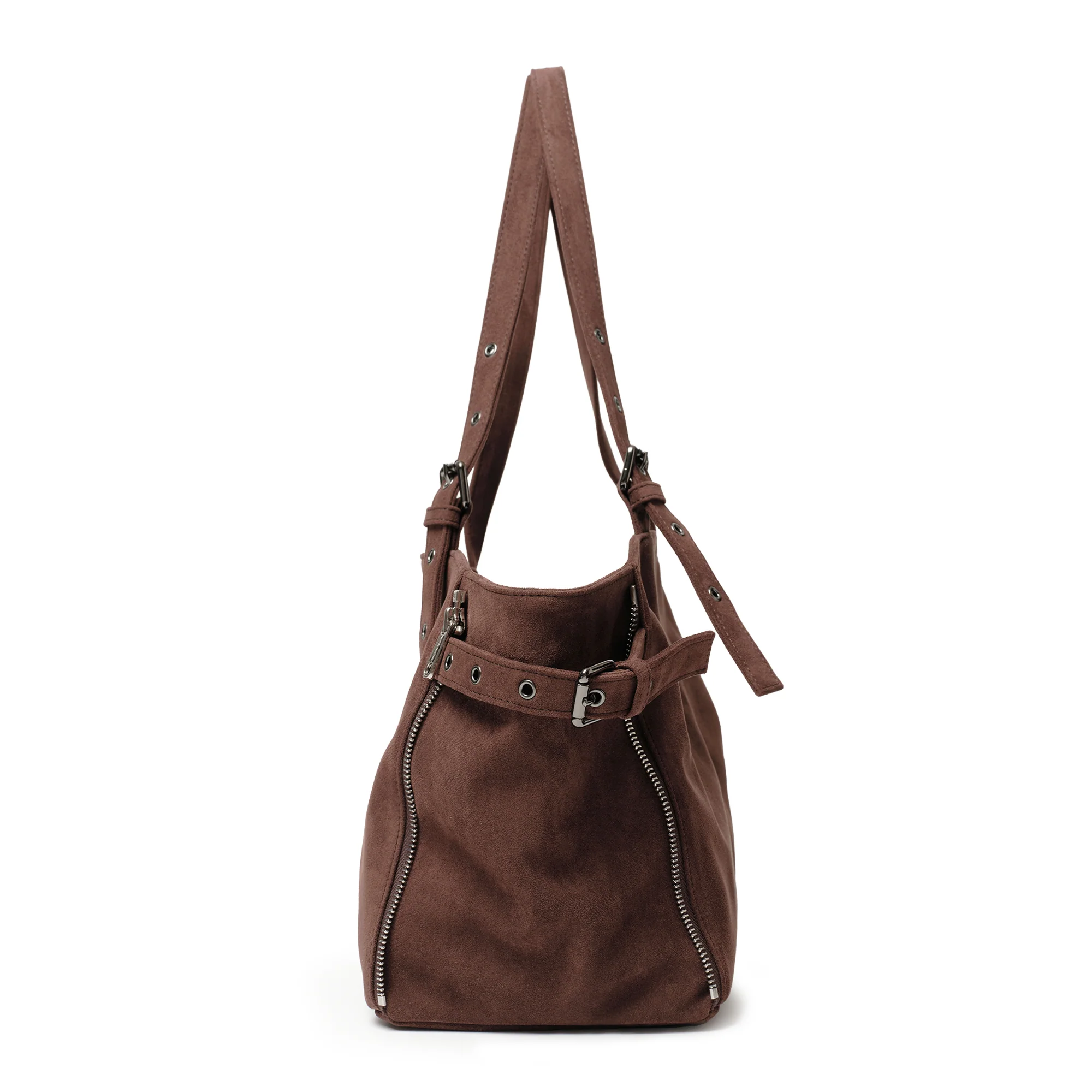 zipper shopper bag M suede brown - Image 6