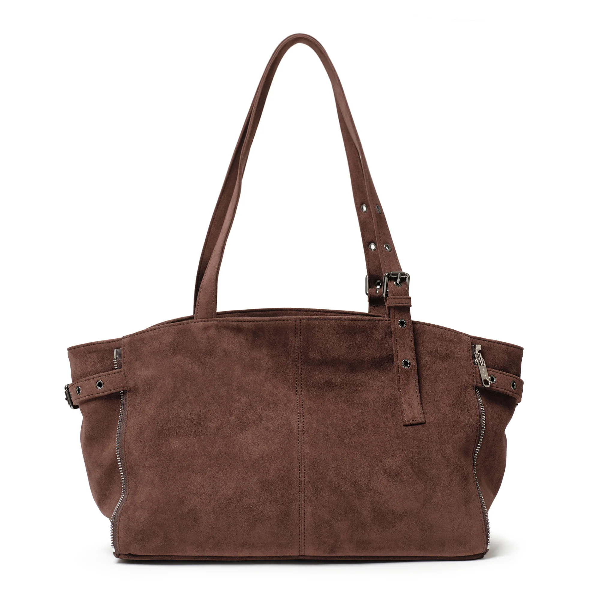 zipper shopper bag M suede brown - Image 7