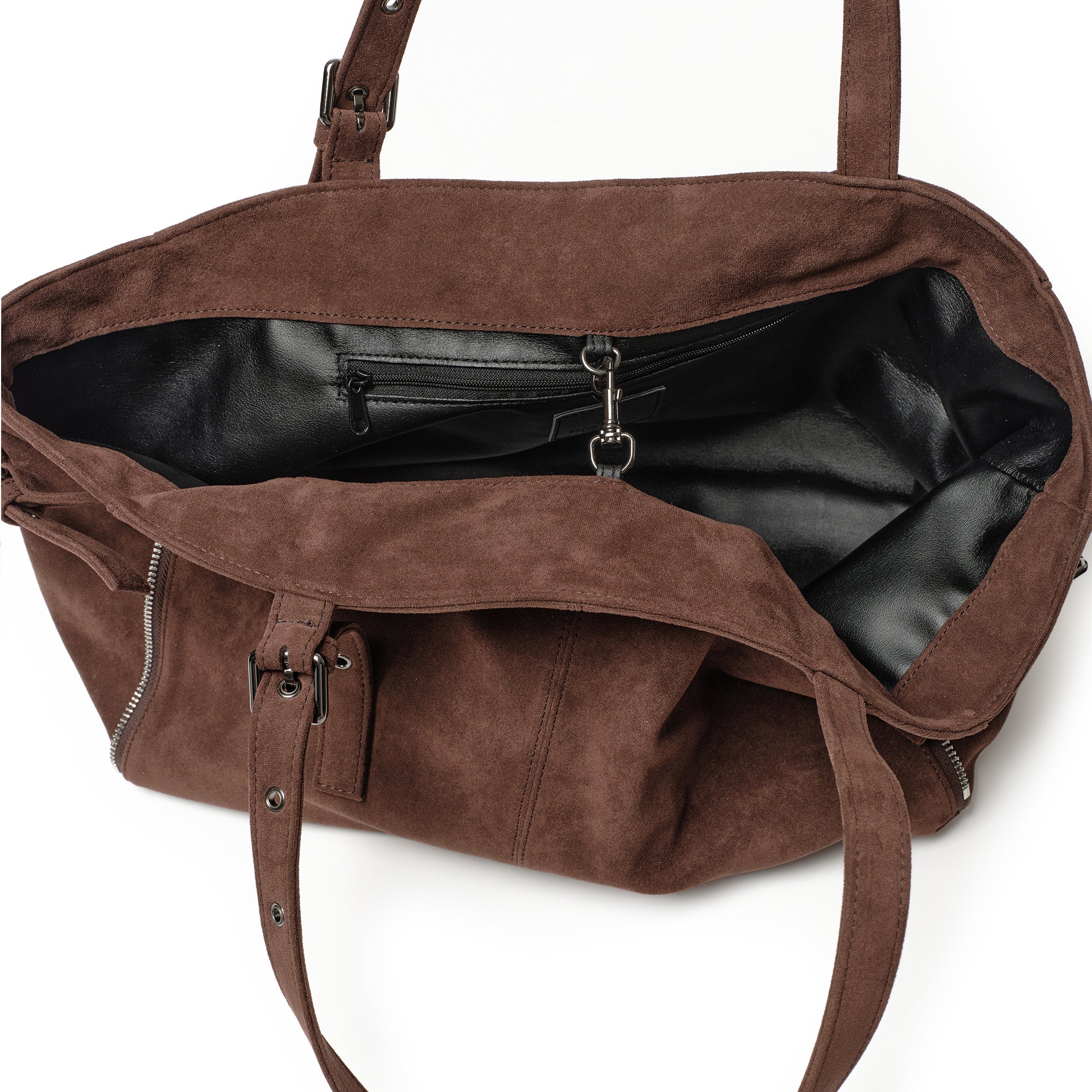 zipper shopper bag M suede brown - Image 9